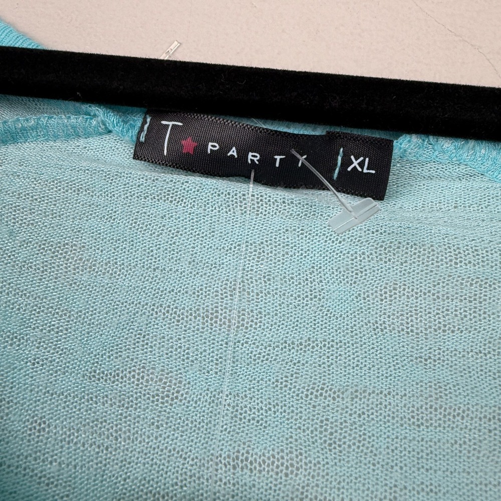 T-Party Knit Top Women's XL Blue Rayon Blend Long Sleeve V-Neck Pullover Tunic - Picture 3 of 16